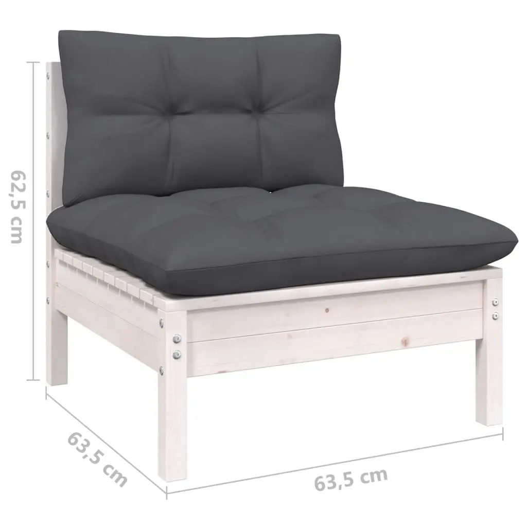 Garden Lounge Set 6 Piece White Pinewood Patio Furniture with Cushions Outdoor