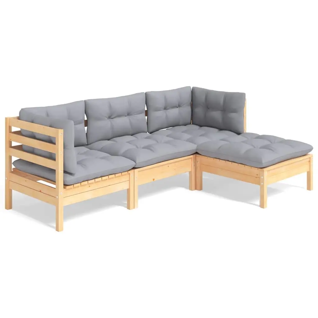 Garden Lounge Set Wooden Patio Furniture 4 Piece Grey Cushions Outdoor Seating