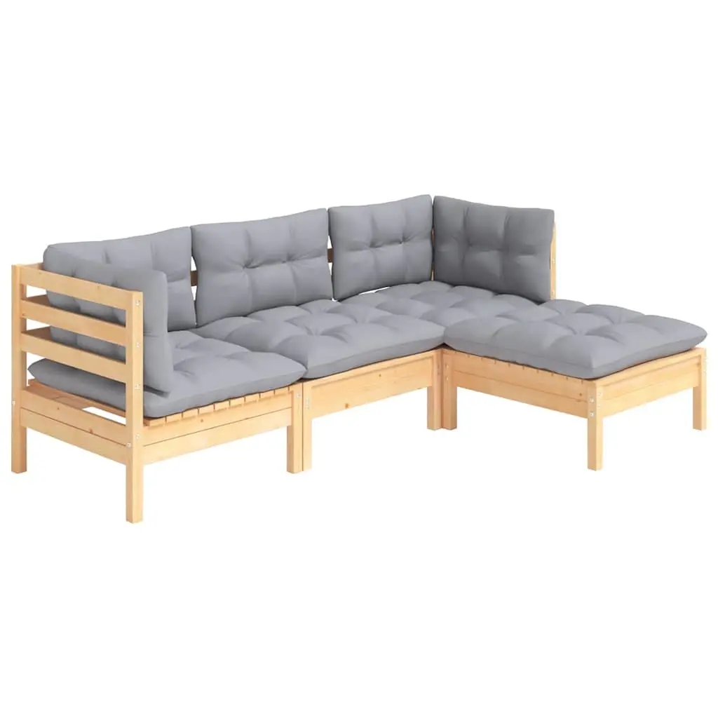 Garden Lounge Set Wooden Patio Furniture 4 Piece Grey Cushions Outdoor Seating