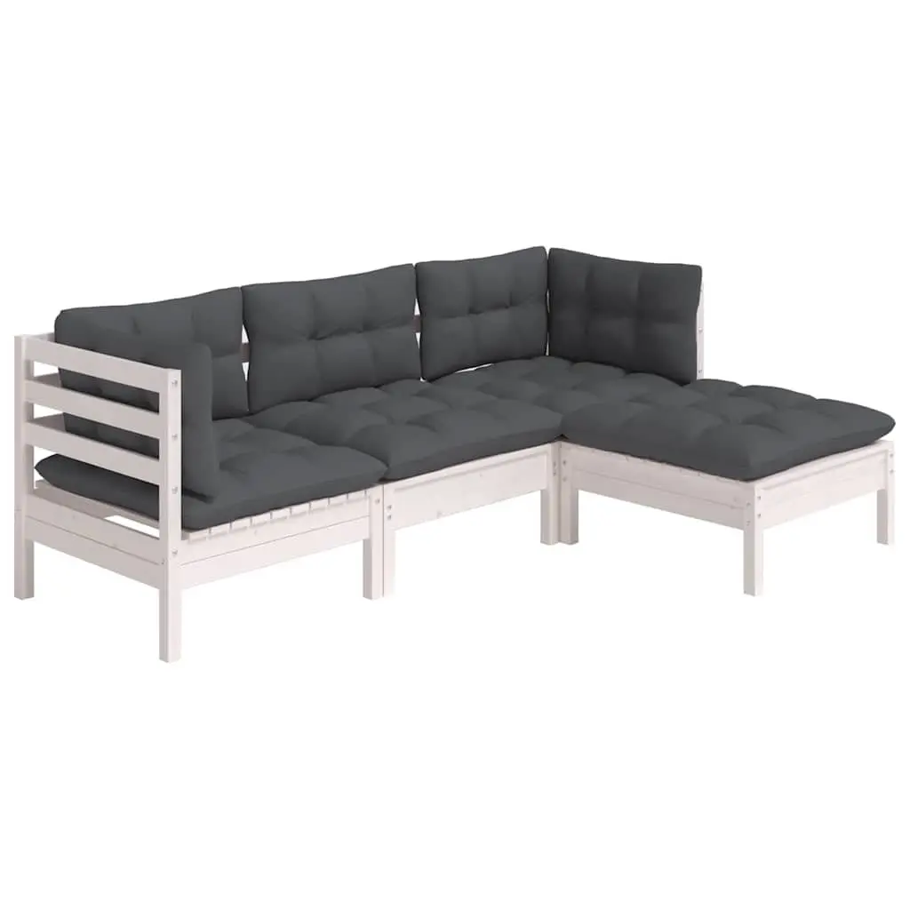 4 Piece Lounge Set Pinewood with Cushions Modular White Outdoor Garden