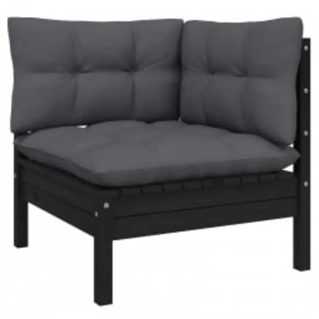 4 Piece Garden Lounge Set Black Pinewood Outdoor Furniture with Cushions Patio