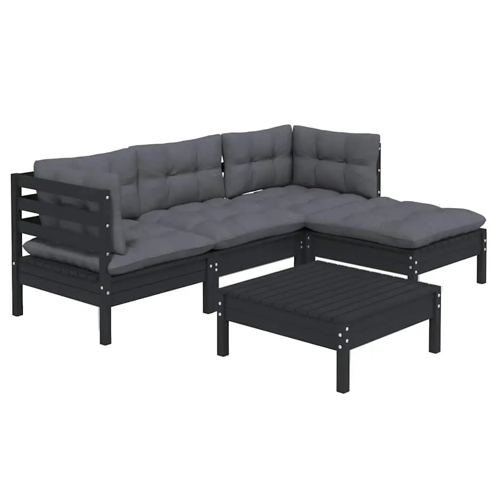 Garden Lounge Set 5 Piece Outdoor Patio Furniture with Cushions Black