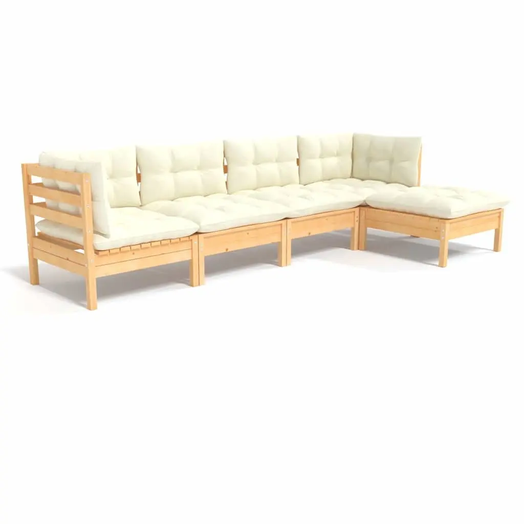Garden Lounge Set Solid Pinewood 5 Piece Outdoor Furniture Cream