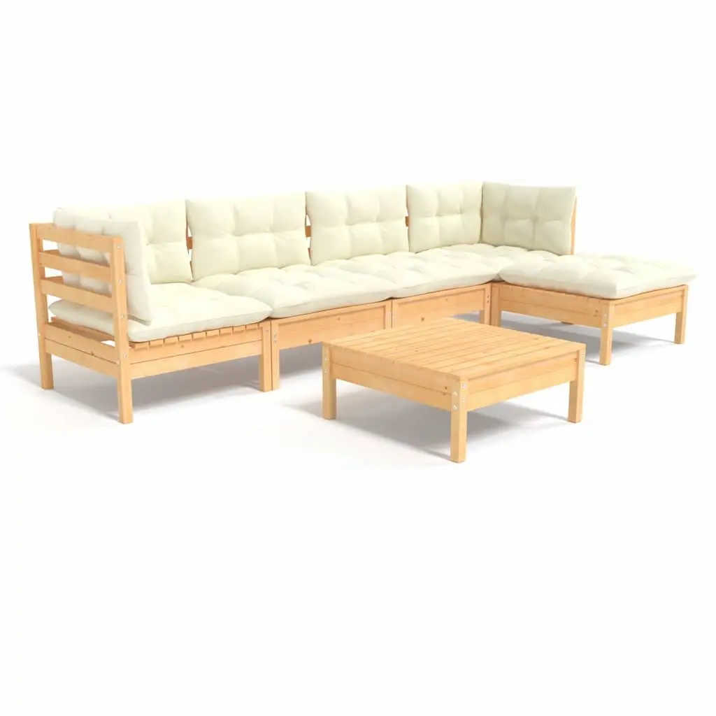 Garden Lounge Set 6 Piece Wooden Patio Furniture with Cream Cushions Outdoor