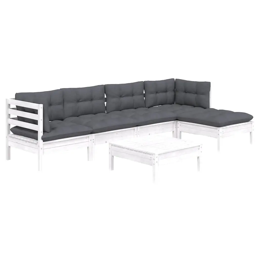 Garden Lounge Set 6 Piece Outdoor Patio Furniture White Pinewood with Cushions