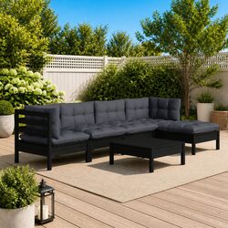 Garden Lounge Set 6 Piece Outdoor Patio Furniture with Cushions Black