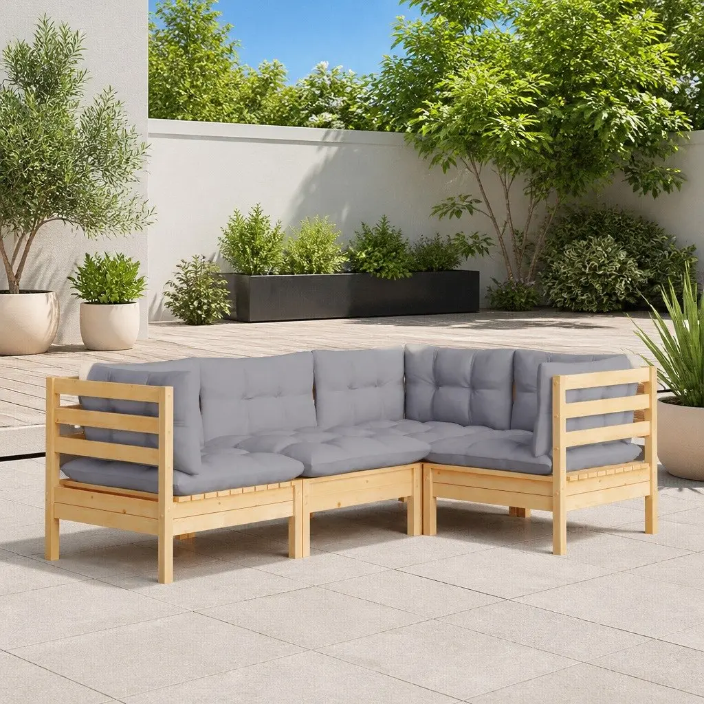 4 Piece Garden Lounge Set Pinewood Outdoor Patio Furniture Grey