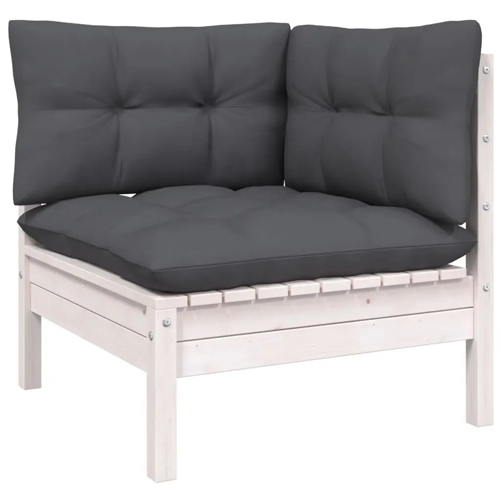 4PieceOutdoorLoungeSetSolidPinewoodModularDesignWhiteWithCushions