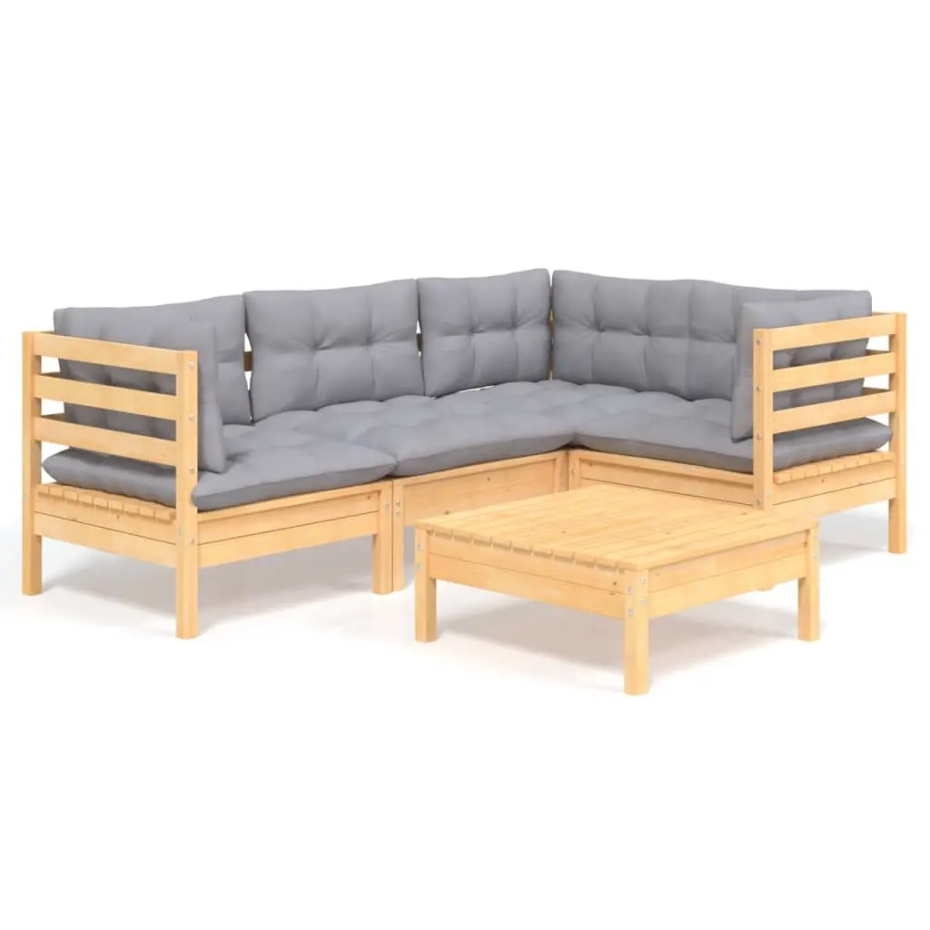 Garden Lounge Set 5 Piece Wooden Patio Furniture Grey Cushions Outdoor Seating