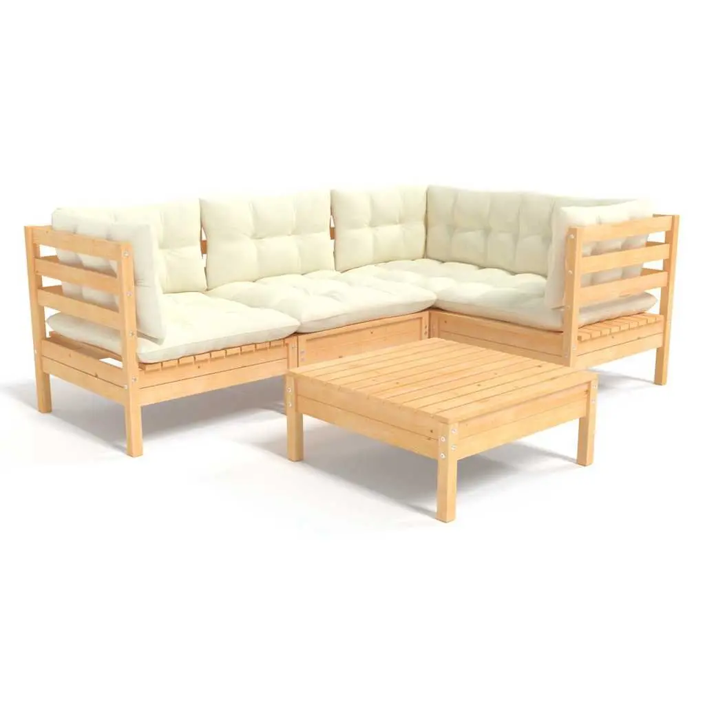5 Piece Wooden Garden Lounge Set with Cream Cushions