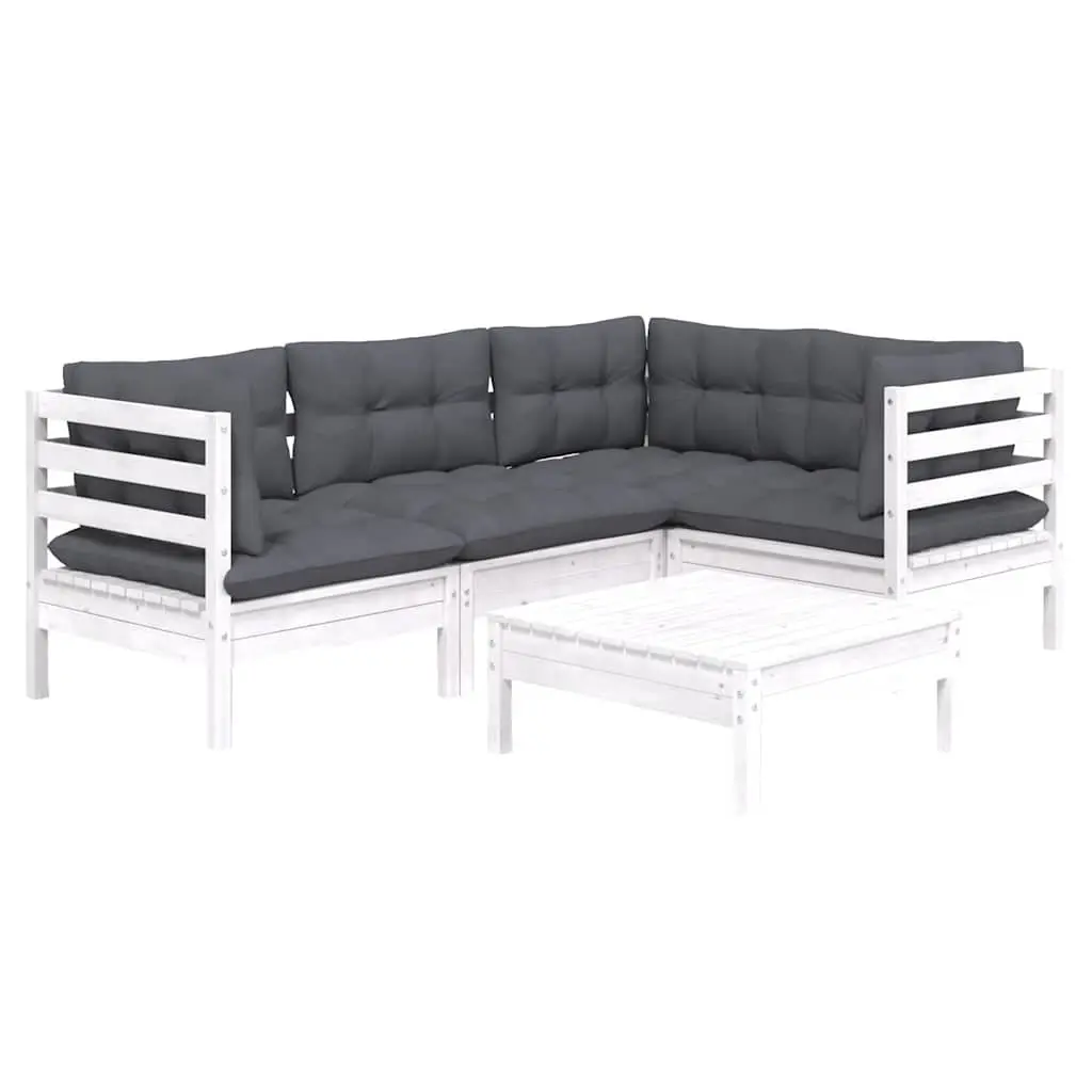 Garden Lounge Set 5 Piece White Pinewood Outdoor Furniture Patio Sofa with