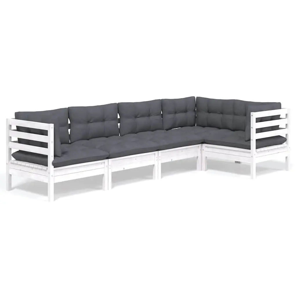 Garden Lounge Set 5 Piece White Pinewood Outdoor Furniture with Cushions Patio