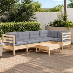 Garden Lounge Set 6 Piece Outdoor Patio Furniture Grey Cushions Modular