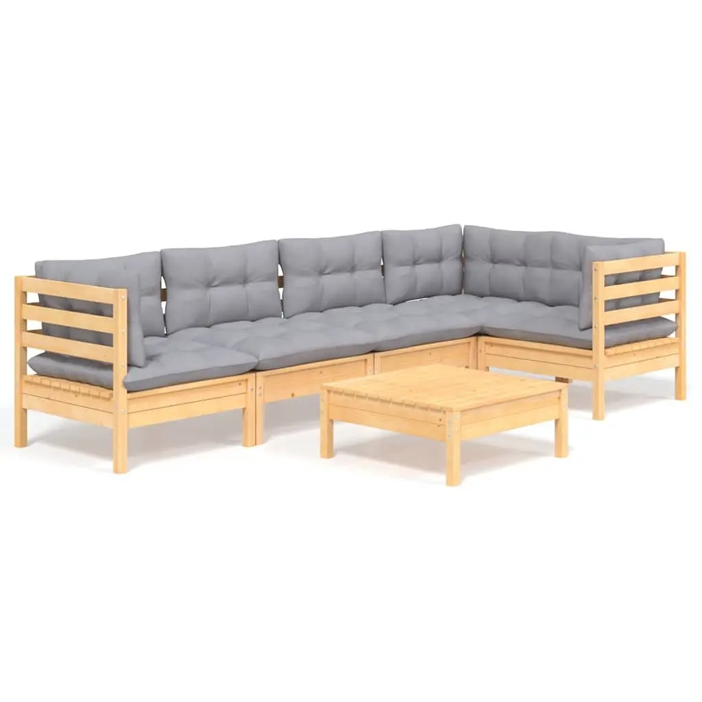 Garden Lounge Set 6 Piece Outdoor Patio Furniture Grey Cushions Modular