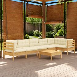 Practical 7-Piece Pinewood Garden Lounge Set