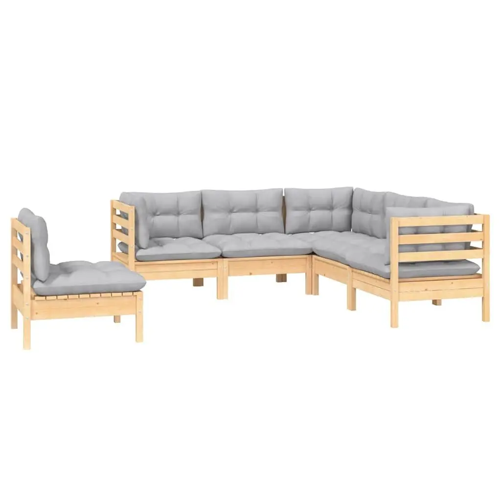 Garden Lounge Set 5 Piece Outdoor Patio Furniture Grey Cushions Pinewood