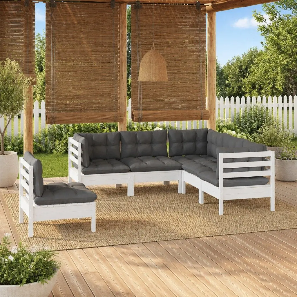 5 Piece Outdoor Furniture Set White Solid Pinewood Garden Lounge with Cushions