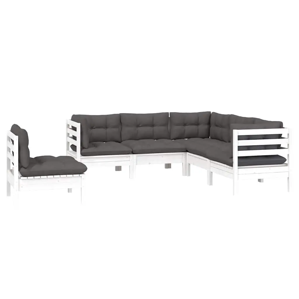 5 Piece Outdoor Furniture Set White Solid Pinewood Garden Lounge with Cushions
