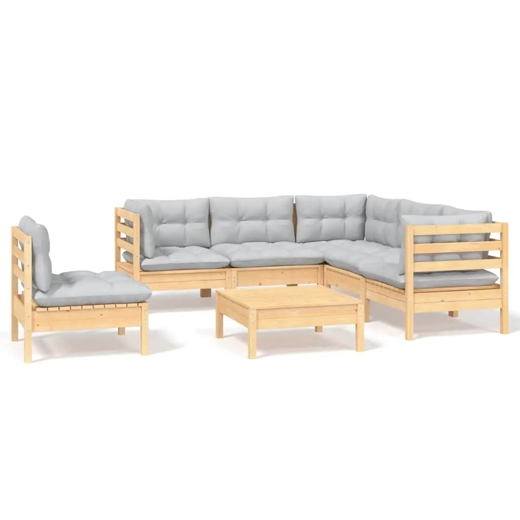 Garden Lounge Set Wooden 6 Piece Outdoor Patio Furniture Grey Cushions Modular