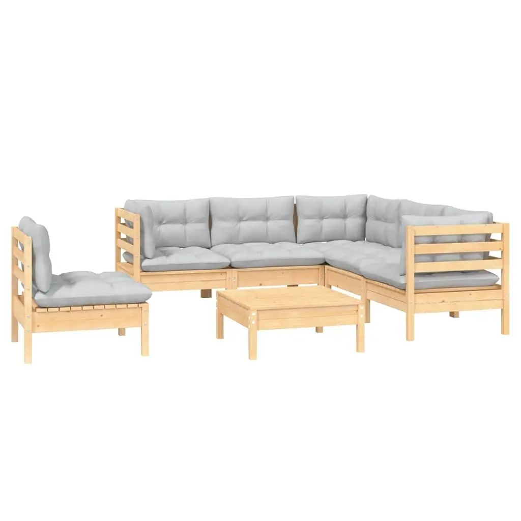 Garden Lounge Set Wooden 6 Piece Outdoor Patio Furniture Grey Cushions Modular