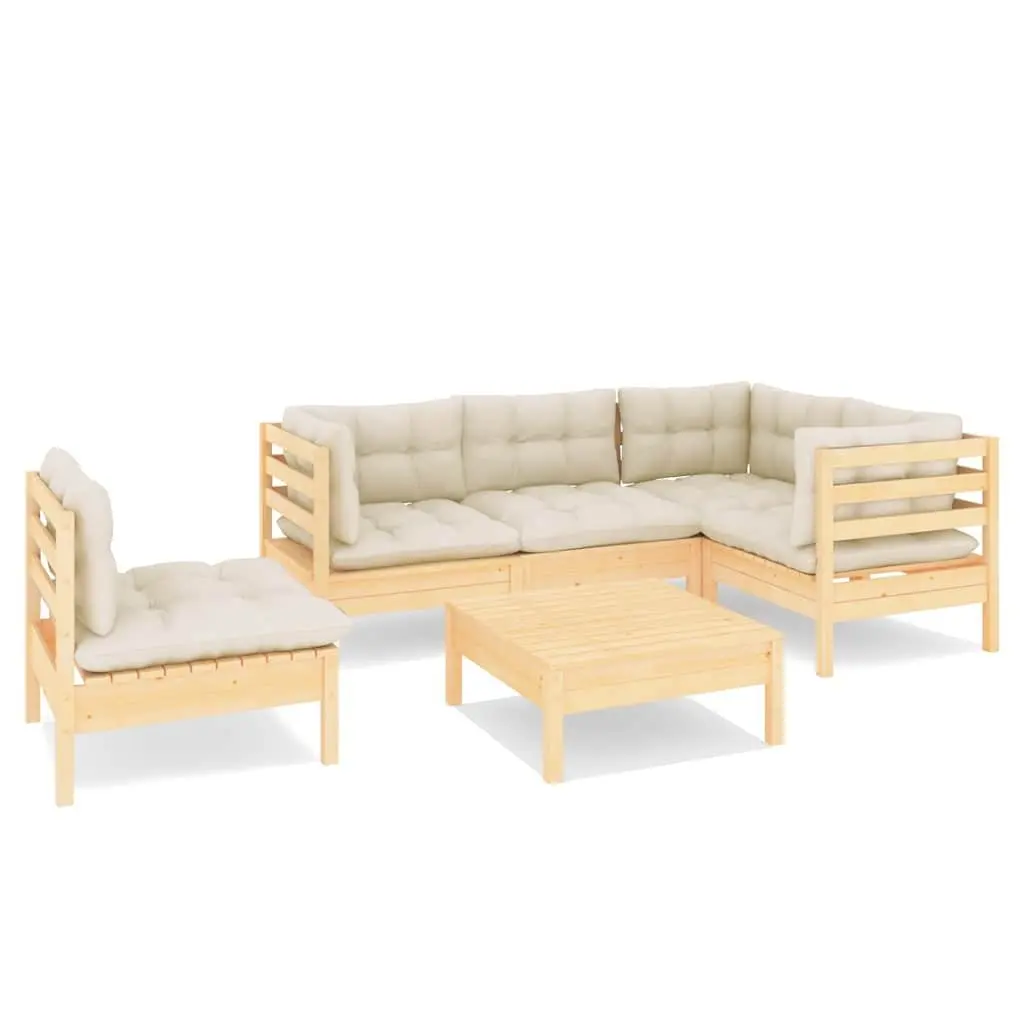 Garden Lounge Set 6 Piece Wooden Patio Furniture with Cream Cushions Modular