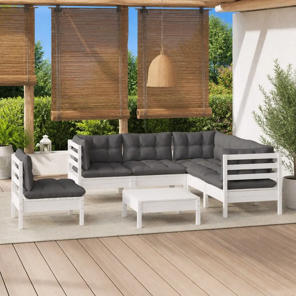 Garden Lounge Set 6 Piece Outdoor Furniture White Pinewood with Cushions Patio