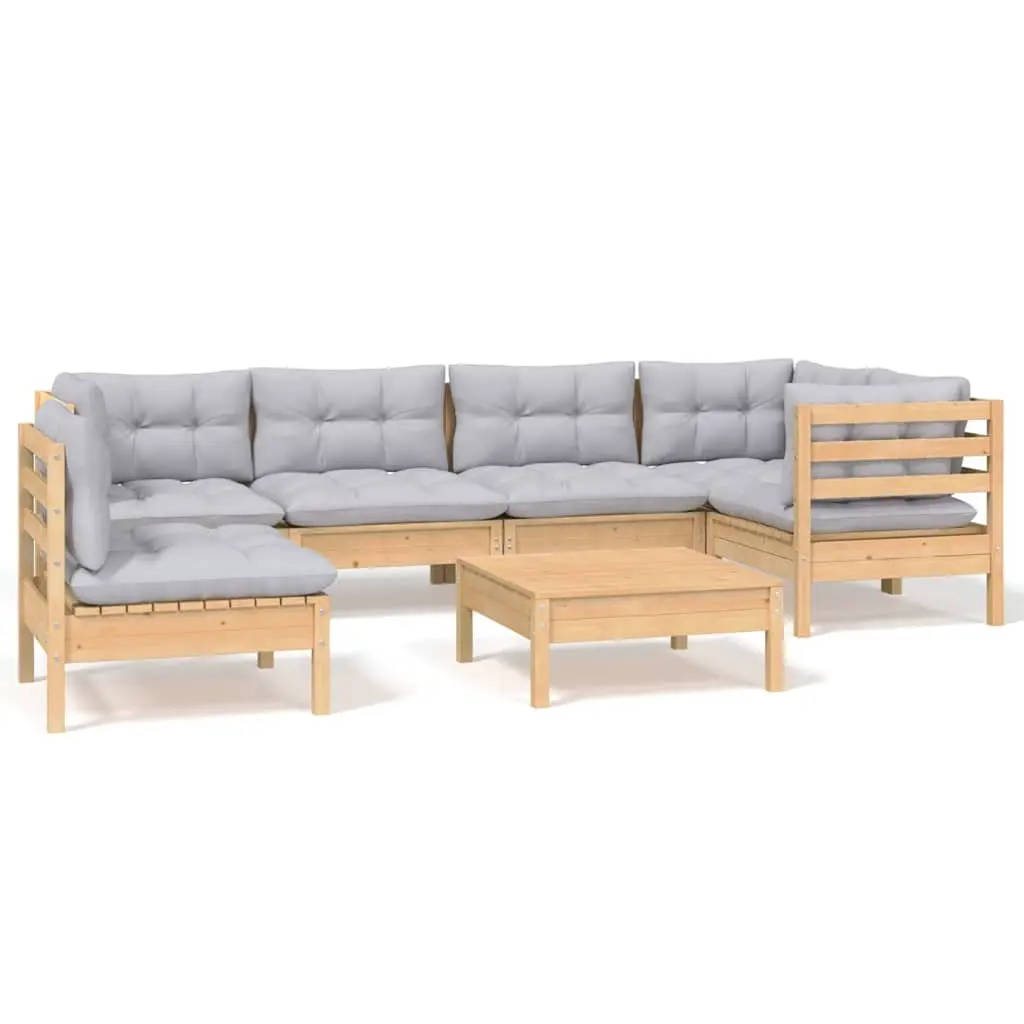 7 Piece Garden Lounge Set Outdoor Patio Furniture Pinewood with Grey Cushions