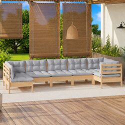 Garden Lounge Set 7 Piece Outdoor Furniture Patio Seating Grey Cushions Modular