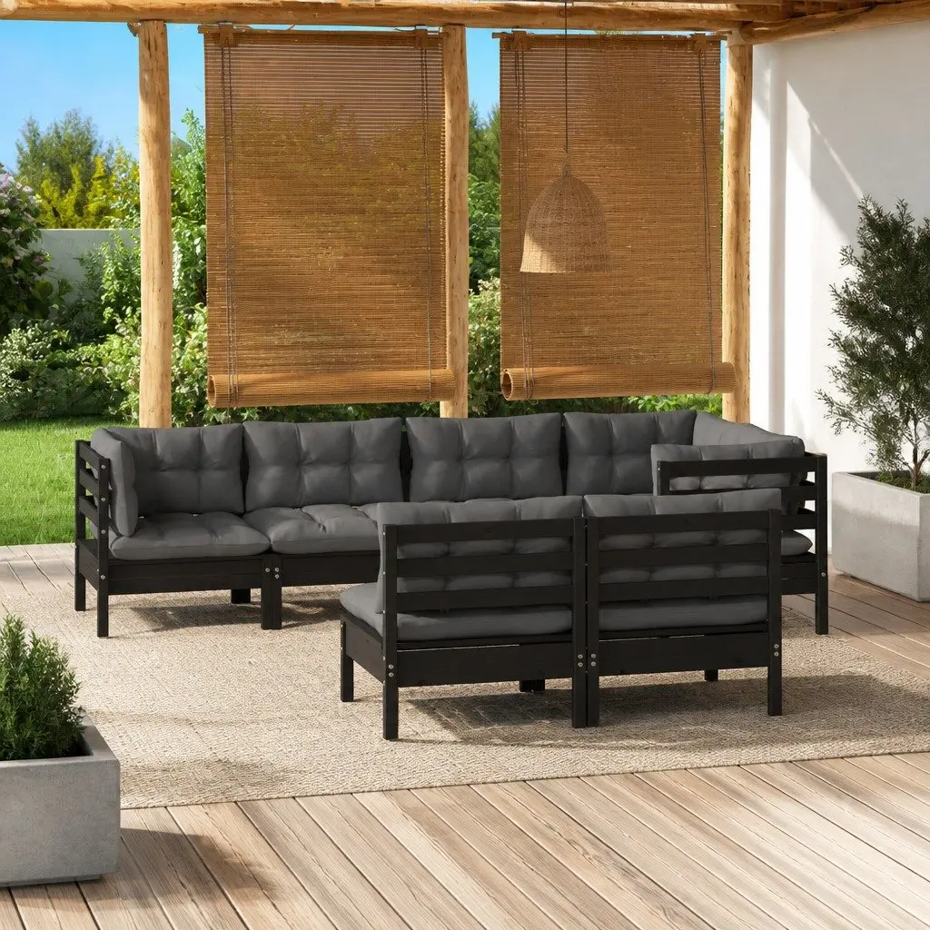 Garden Lounge Set Solid Pinewood 7 Piece Outdoor Furniture Black with Cushions