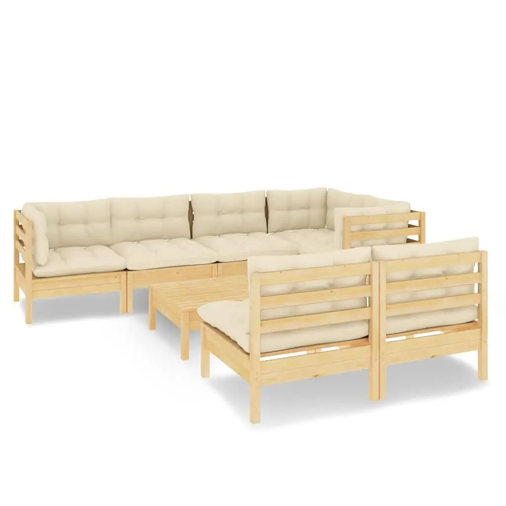 Outdoor Lounge Set Cream Cushioned Modular Furniture 8 Piece Solid Pinewood Garden