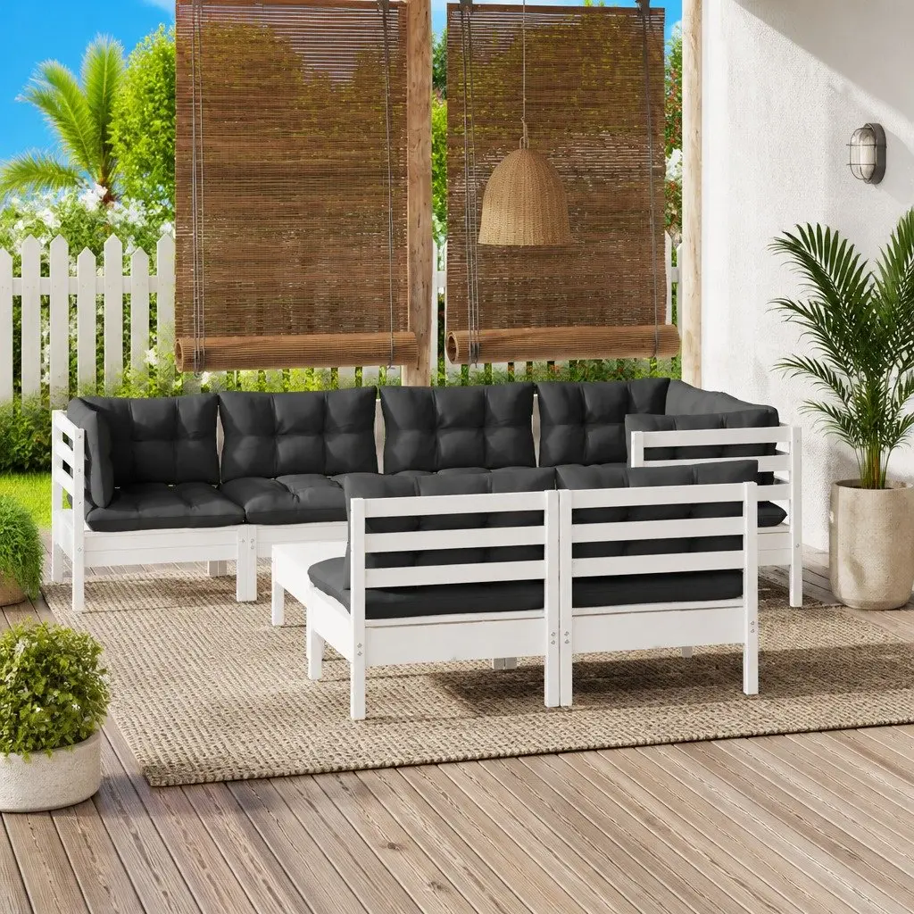 Garden Lounge Set Solid Pinewood 8 Piece White with Cushions