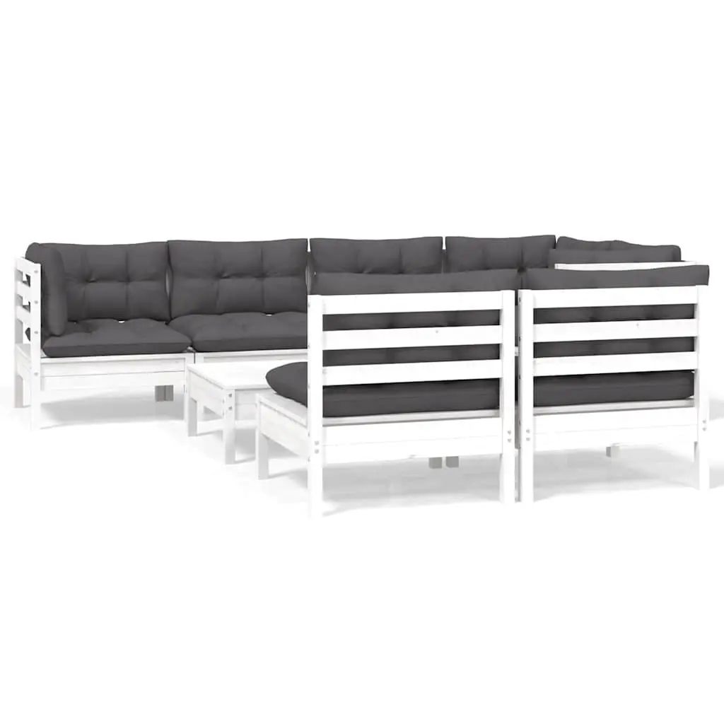 Garden Lounge Set Solid Pinewood 8 Piece White with Cushions