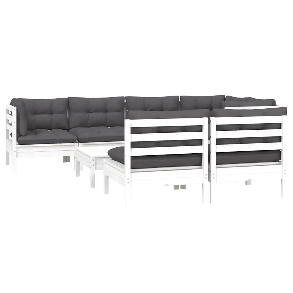 Garden Lounge Set Solid Pinewood 8 Piece White with Cushions