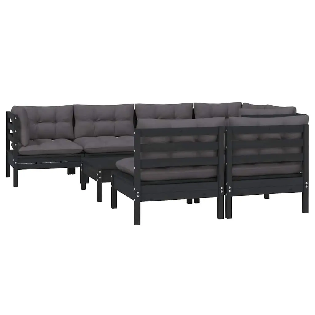 Garden Lounge Set 8 Piece Outdoor Patio Furniture with Cushions Black Modular