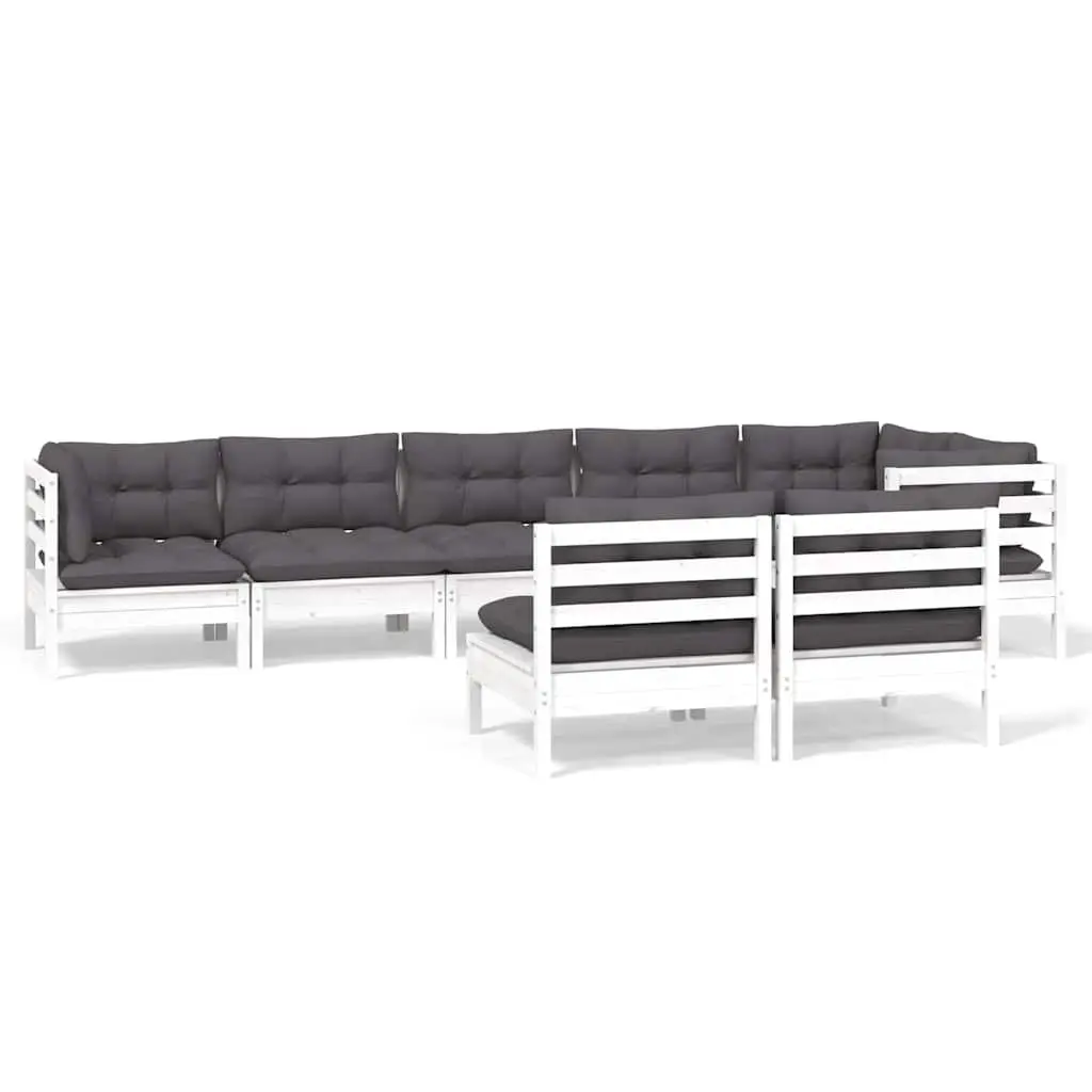 Garden Lounge Set Solid Pinewood 8 Piece Outdoor Patio Furniture with Cushions White Modular