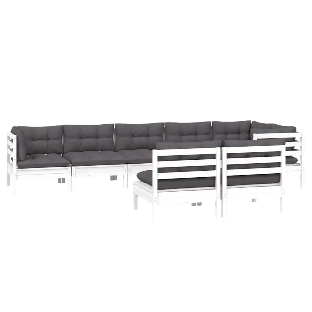 Garden Lounge Set Solid Pinewood 8 Piece Outdoor Patio Furniture with Cushions White Modular