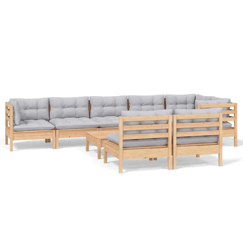 Garden Lounge Set Modular Solid Pinewood 9 Piece Outdoor Furniture Grey Cushions