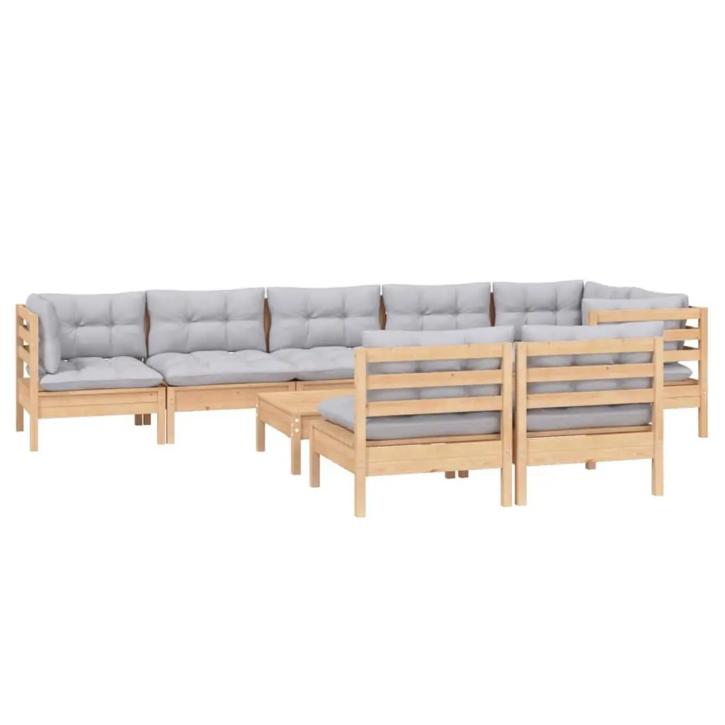 Garden Lounge Set Modular Solid Pinewood 9 Piece Outdoor Furniture Grey Cushions