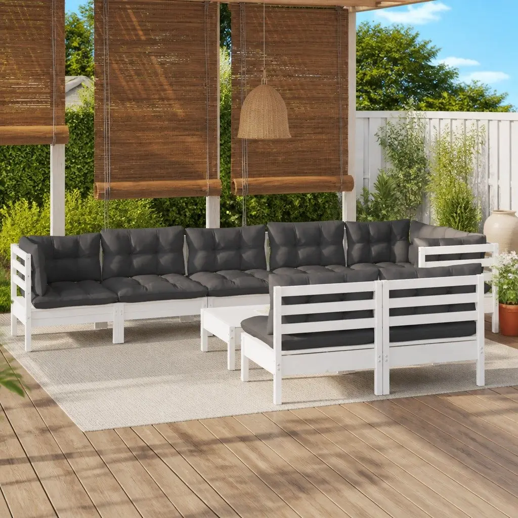 9 Piece White Patio Lounge Set with Cushions
