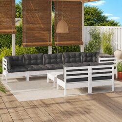 Practical 9 Piece White Patio Lounge Set with Cushions