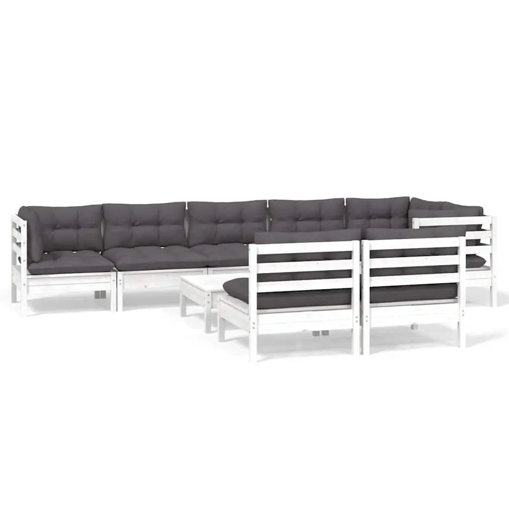 9 Piece White Patio Lounge Set with Cushions