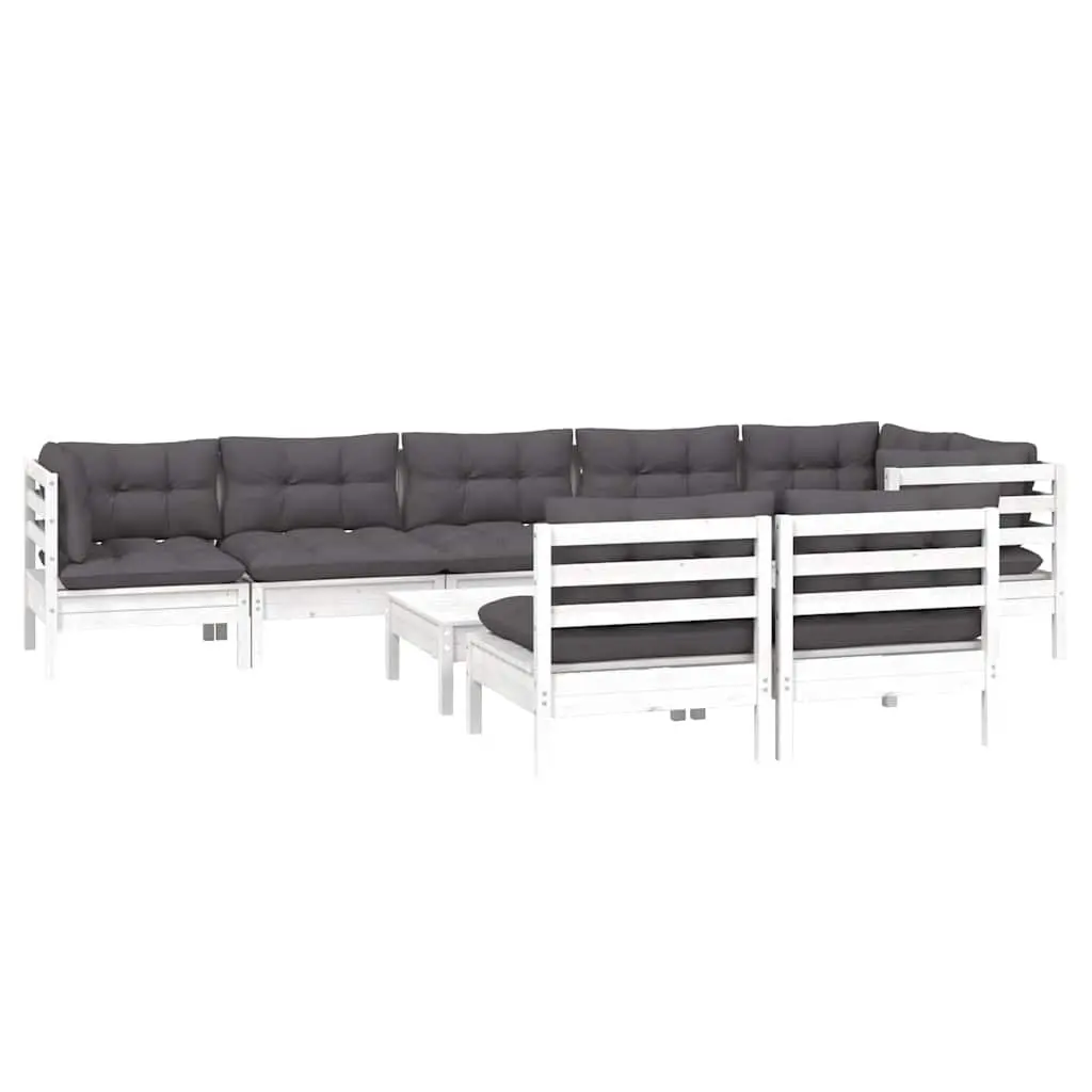 9 Piece White Patio Lounge Set with Cushions