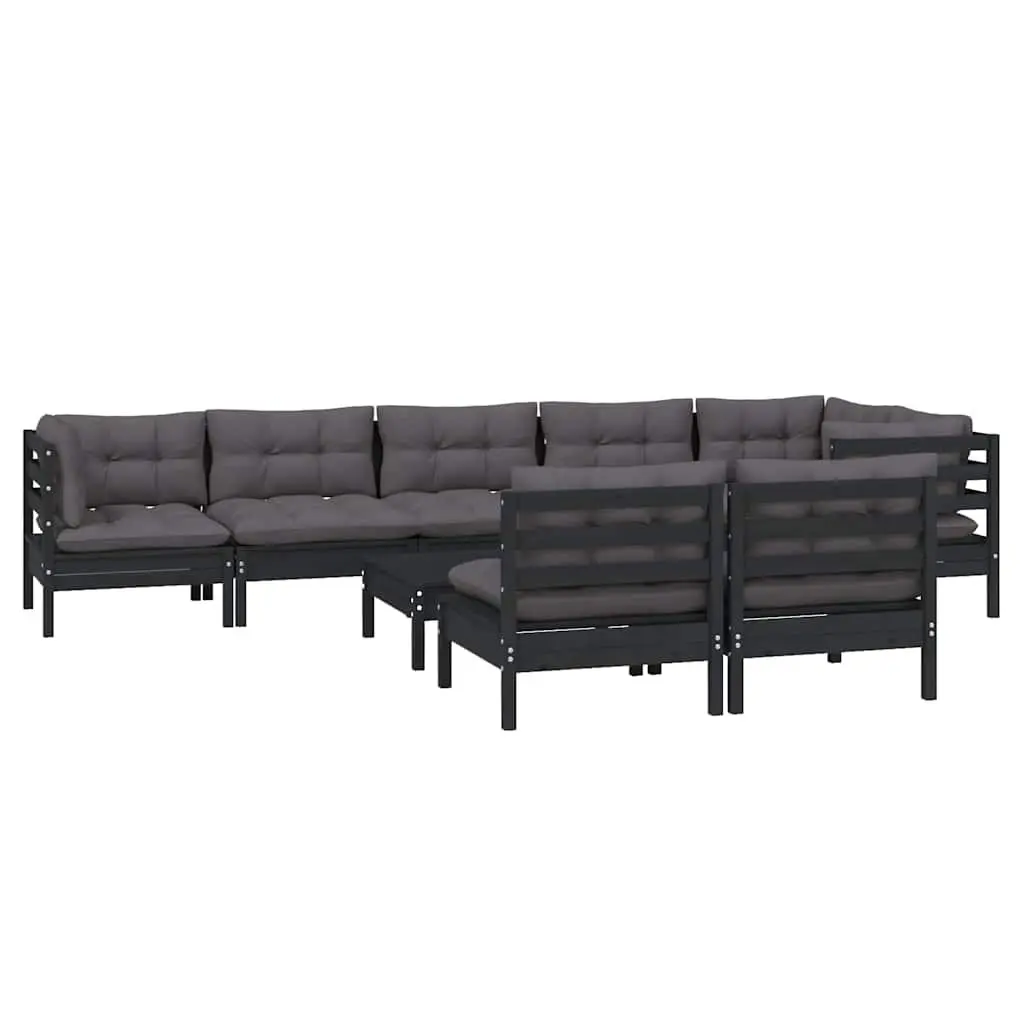 Garden Lounge Set Solid Pinewood 9 Piece Patio Furniture Cushions Black