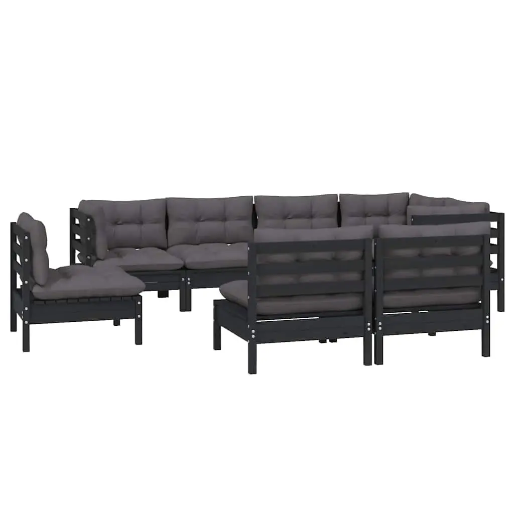 Modular Outdoor Furniture Lounge Set 8 Piece Black Solid Pinewood with Cushions