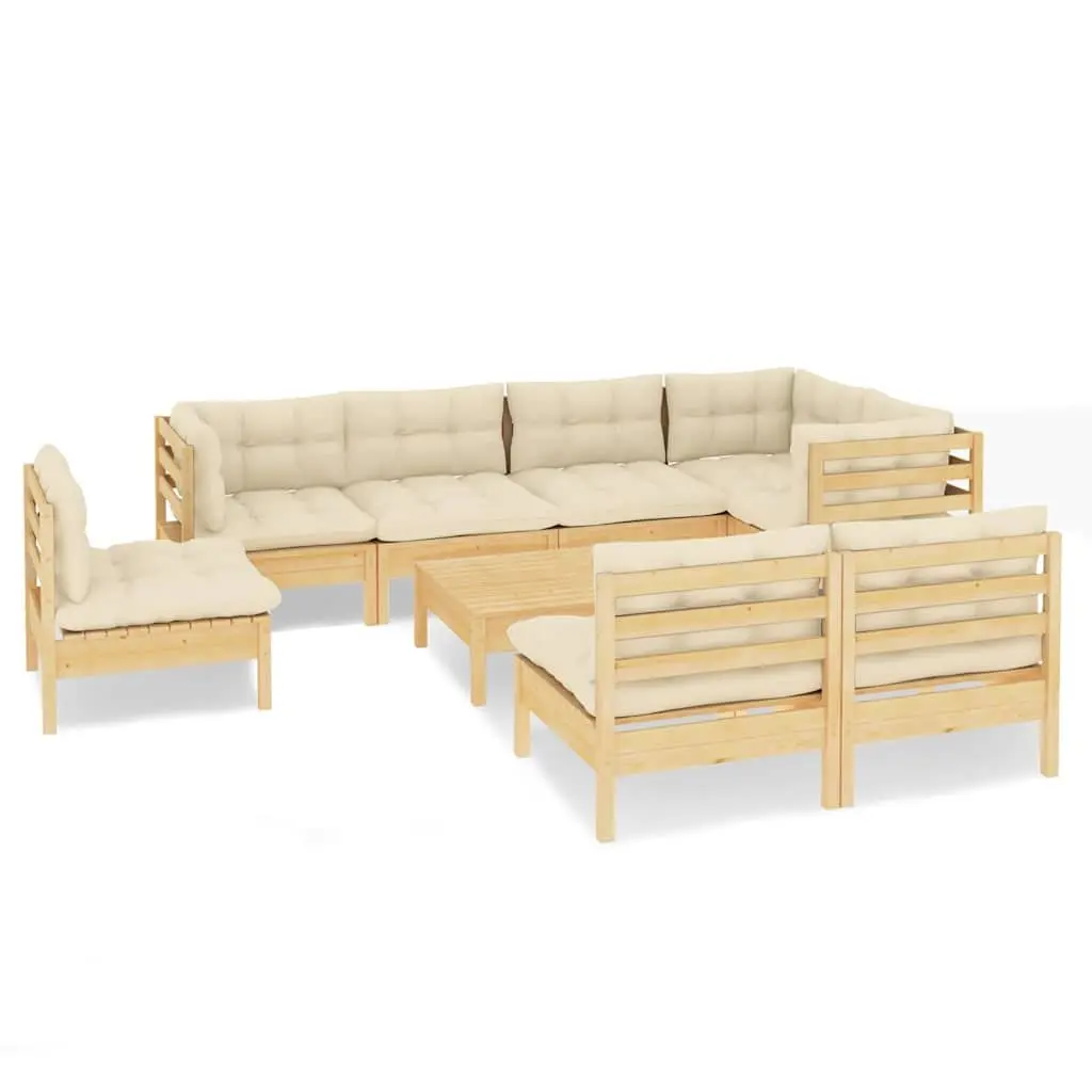 9PiecePinewoodGardenLoungeSetOutdoorFurnitureModularDesignCreamCushions