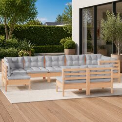 Garden Lounge Set 9 Piece Outdoor Patio Furniture Grey Cushions Modular Seating