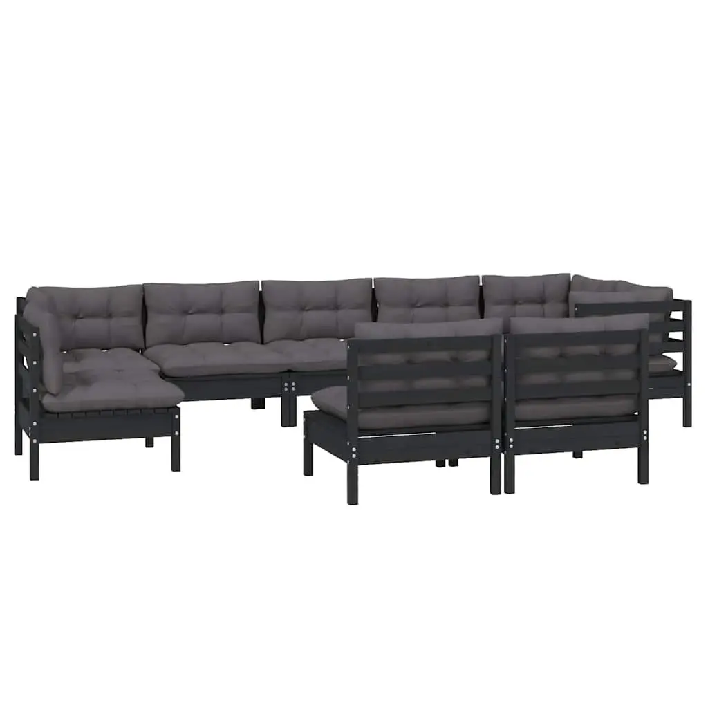 9 Piece Outdoor Patio Furniture Set Modular Black Pinewood Garden Lounge with Cushions