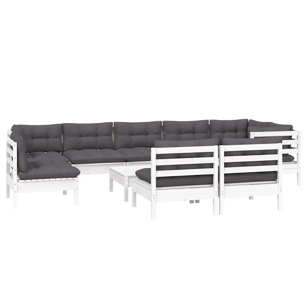 Modular Outdoor Lounge Set 10 Piece White Solid Pinewood Furniture with Cushions