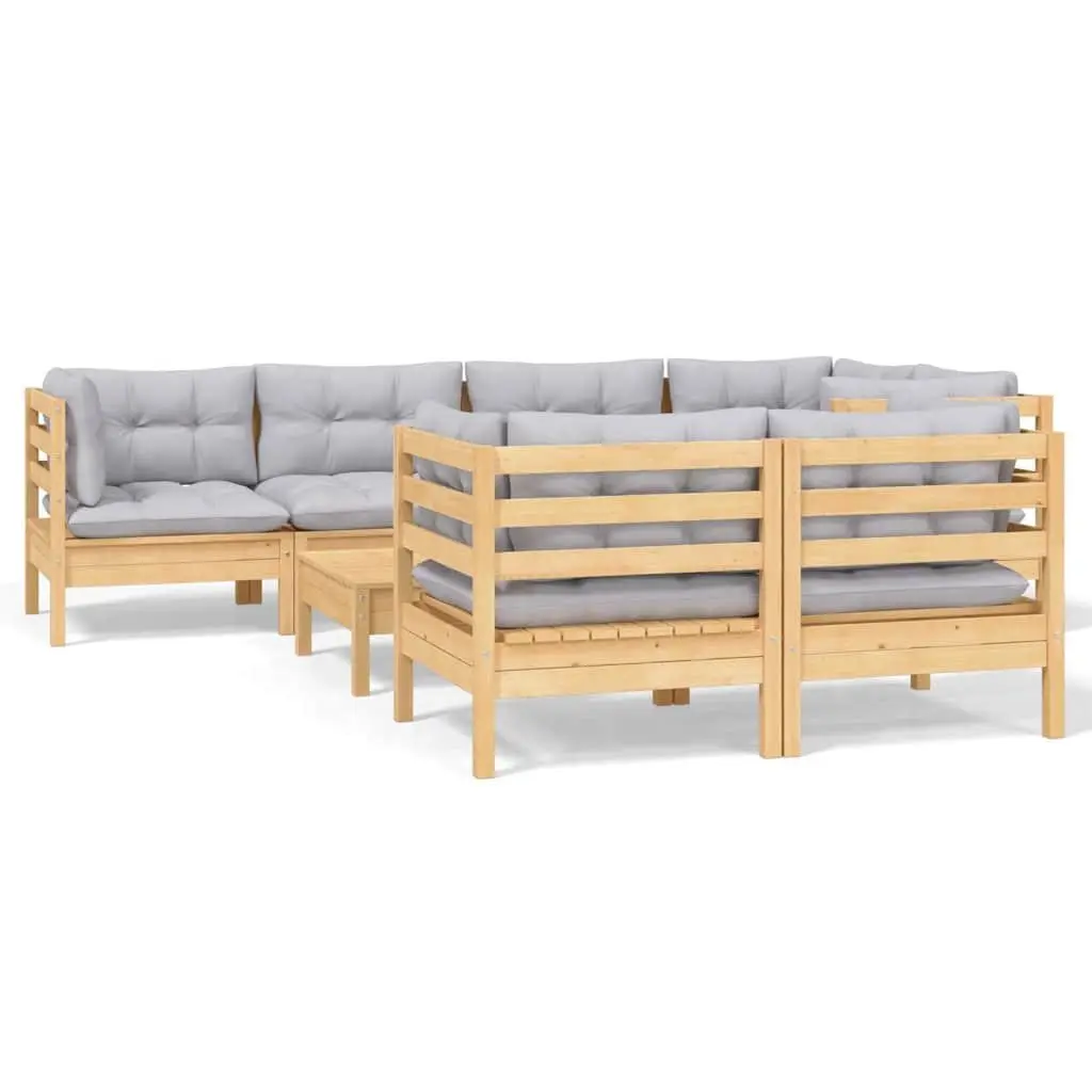 8 Piece Modular Outdoor Patio Furniture Set Solid Pinewood with Grey Cushions Garden Lounge