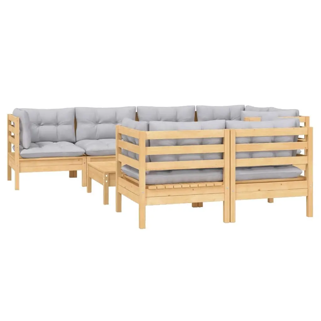 8 Piece Modular Outdoor Patio Furniture Set Solid Pinewood with Grey Cushions Garden Lounge